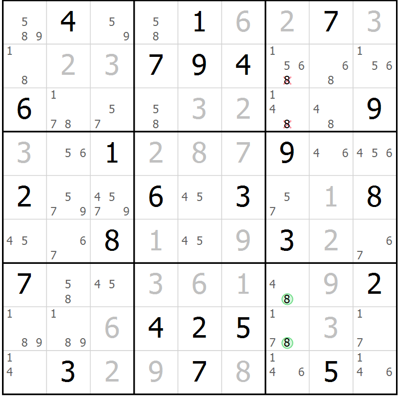 Position des candidats pour la solution de la Gr 56 page 59 du magazine de sudoku Maestro n° 103