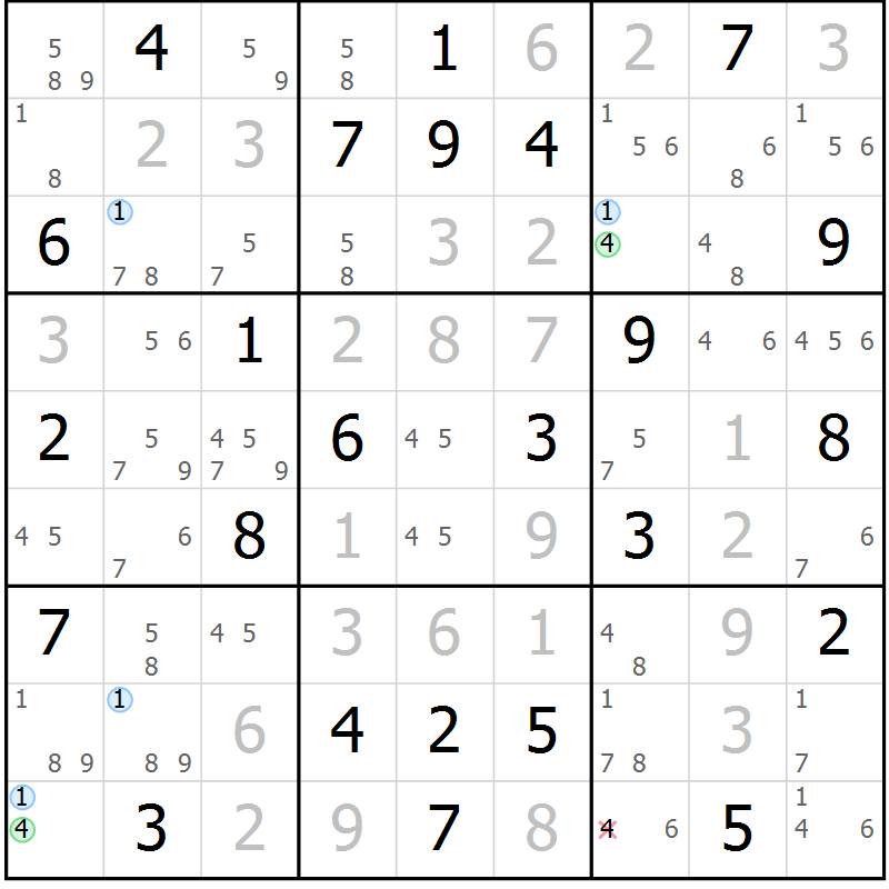 Position des candidats pour la solution de la Gr 56 page 59 du magazine de sudoku Maestro n° 103