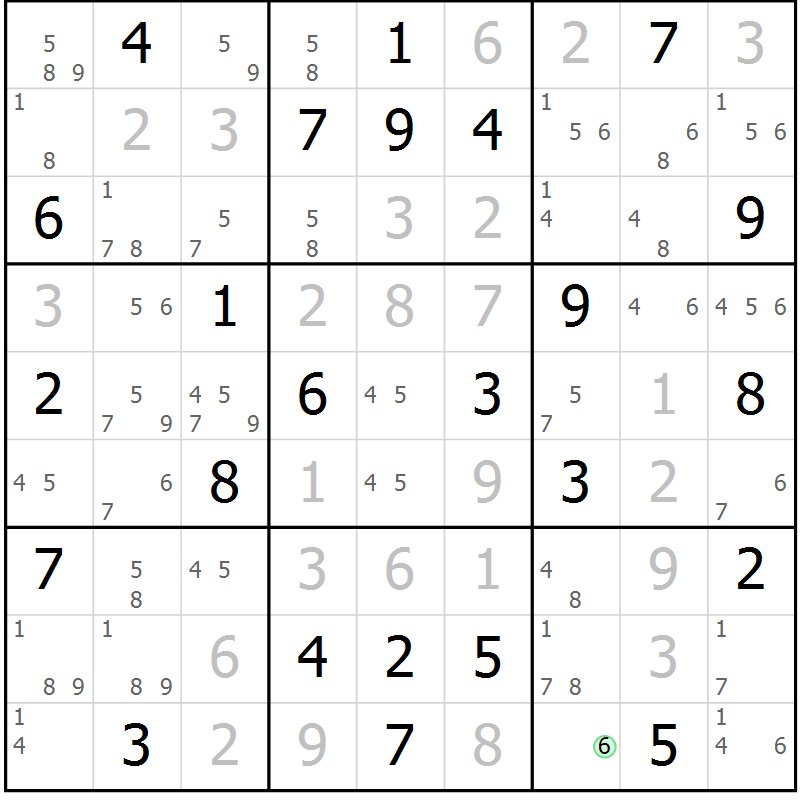 Position des candidats pour la solution de la Gr 56 page 59 du magazine de sudoku Maestro n° 103