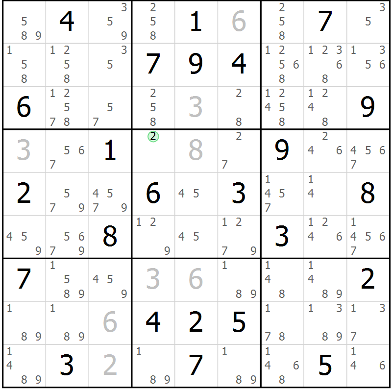Position des candidats pour la solution de la Gr 56 page 59 du magazine de sudoku Maestro n° 103