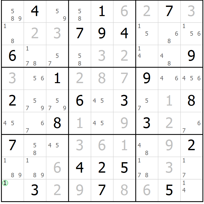 Position des candidats pour la solution de la Gr 56 page 59 du magazine de sudoku Maestro n° 103