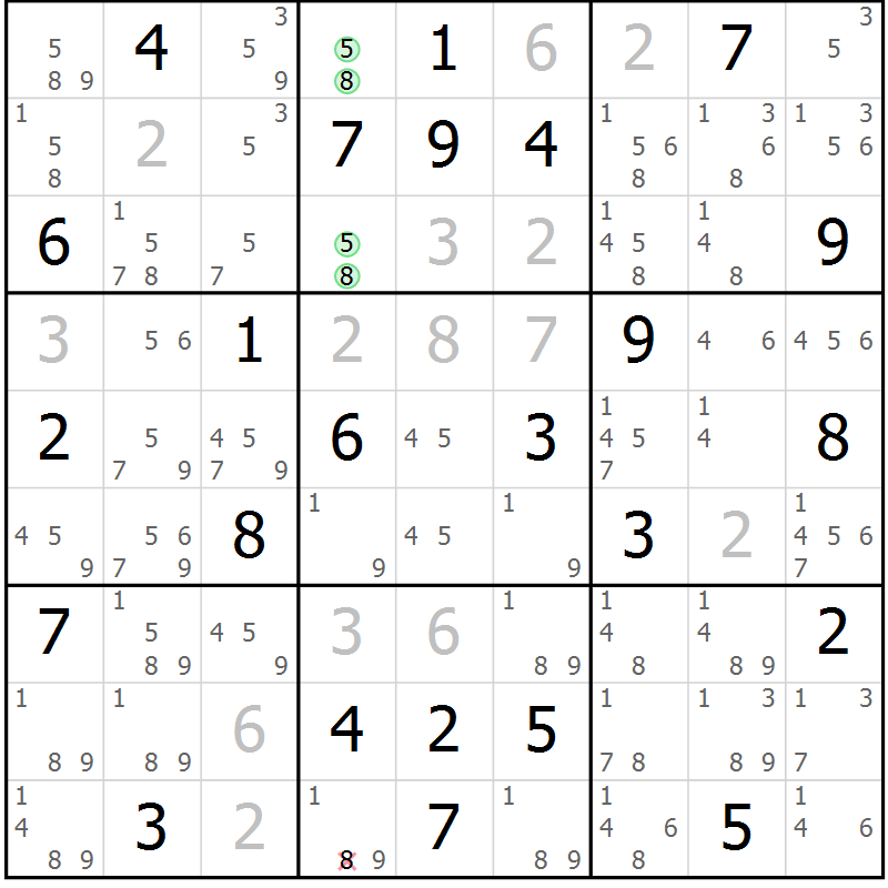 Position des candidats pour la solution de la Gr 56 page 59 du magazine de sudoku Maestro n° 103