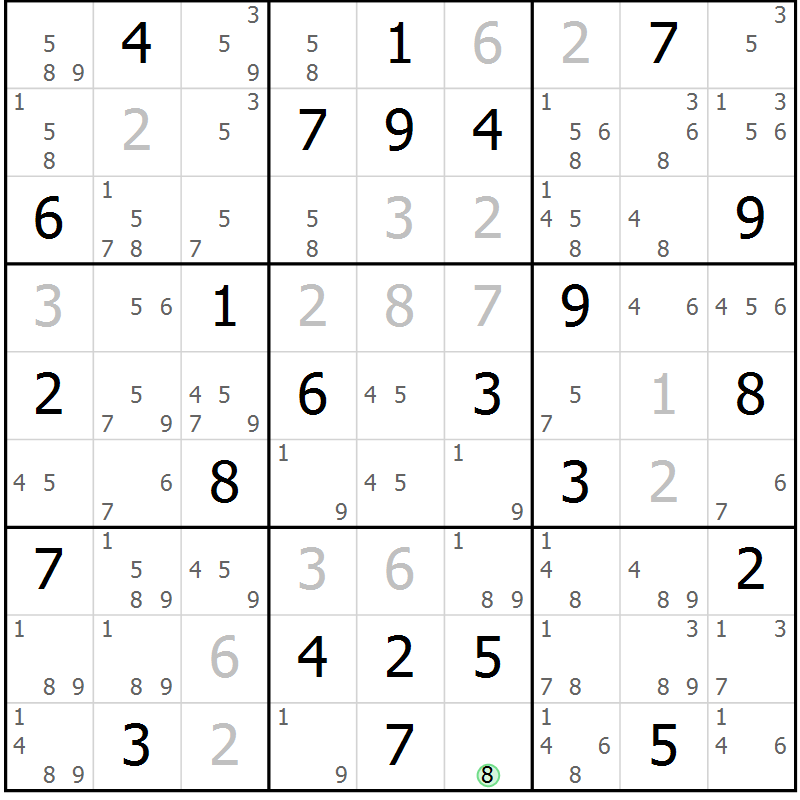 Position des candidats pour la solution de la Gr 56 page 59 du magazine de sudoku Maestro n° 103