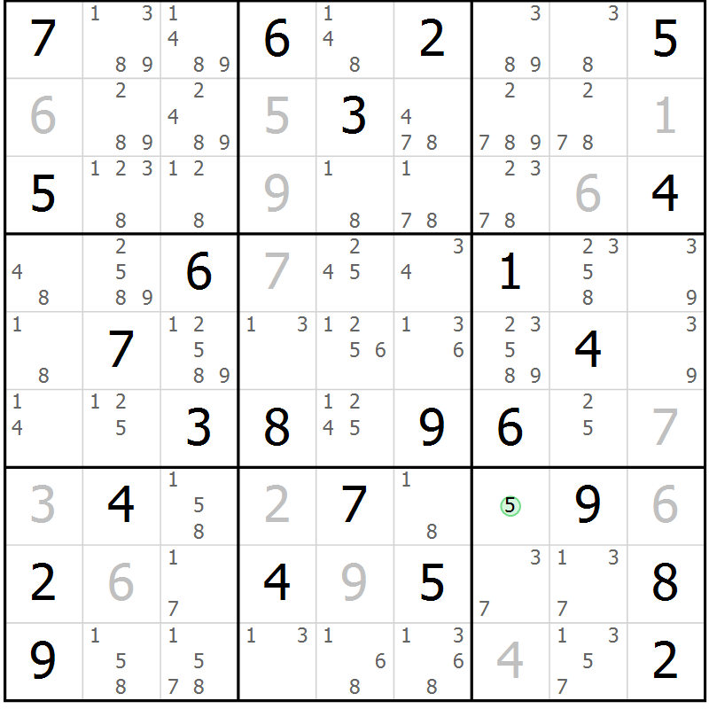 Position des candidats pour la solution de la Gr 57 page 60 du magazine de sudoku Maestro n° 103