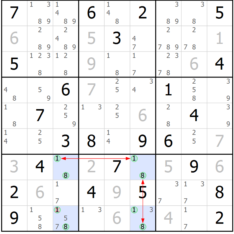 Position des candidats pour la solution de la Gr 57 page 60 du magazine de sudoku Maestro n° 103