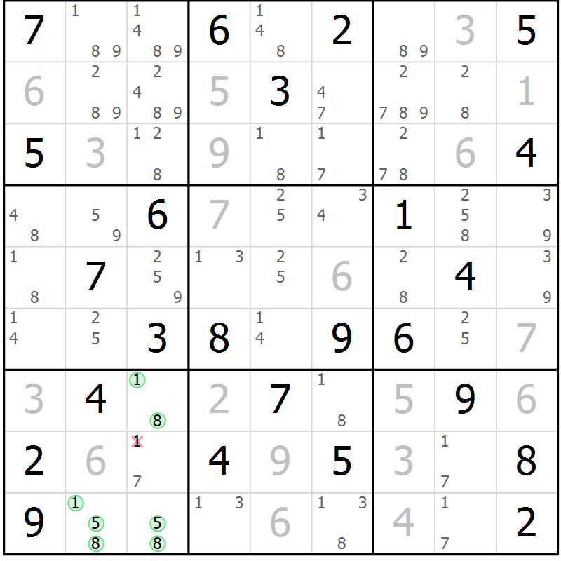Position des candidats pour la solution de la Gr 57 page 60 du magazine de sudoku Maestro n° 103