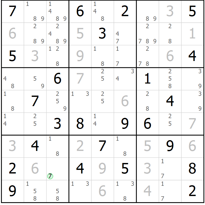 Position des candidats pour la solution de la Gr 57 page 60 du magazine de sudoku Maestro n° 103