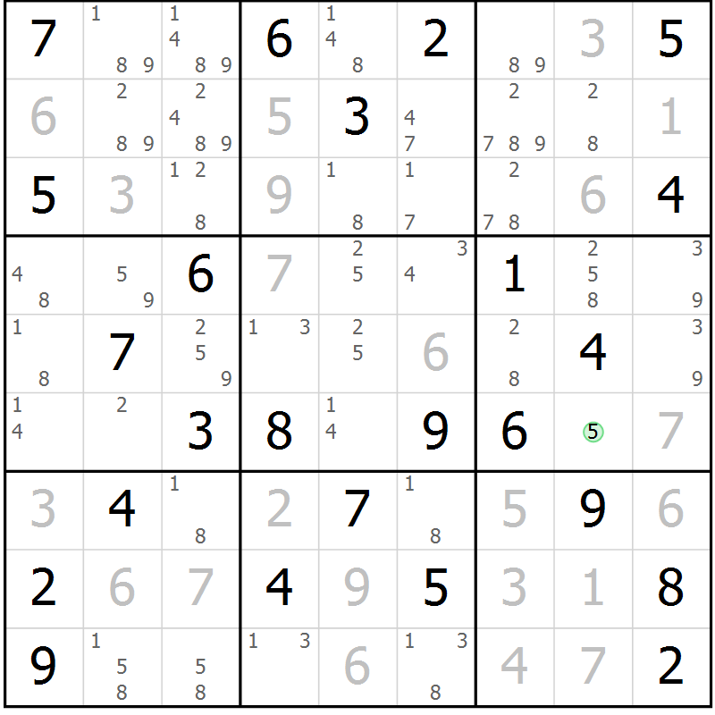 Position des candidats pour la solution de la Gr 57 page 60 du magazine de sudoku Maestro n° 103