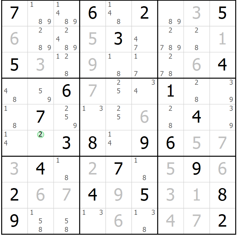 Position des candidats pour la solution de la Gr 57 page 60 du magazine de sudoku Maestro n° 103