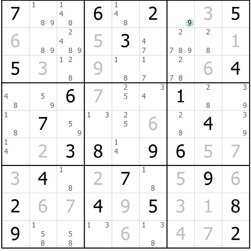 Position des candidats pour la solution de la Gr 57 page 60 du magazine de sudoku Maestro n° 103