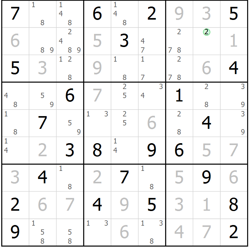 Position des candidats pour la solution de la Gr 57 page 60 du magazine de sudoku Maestro n° 103
