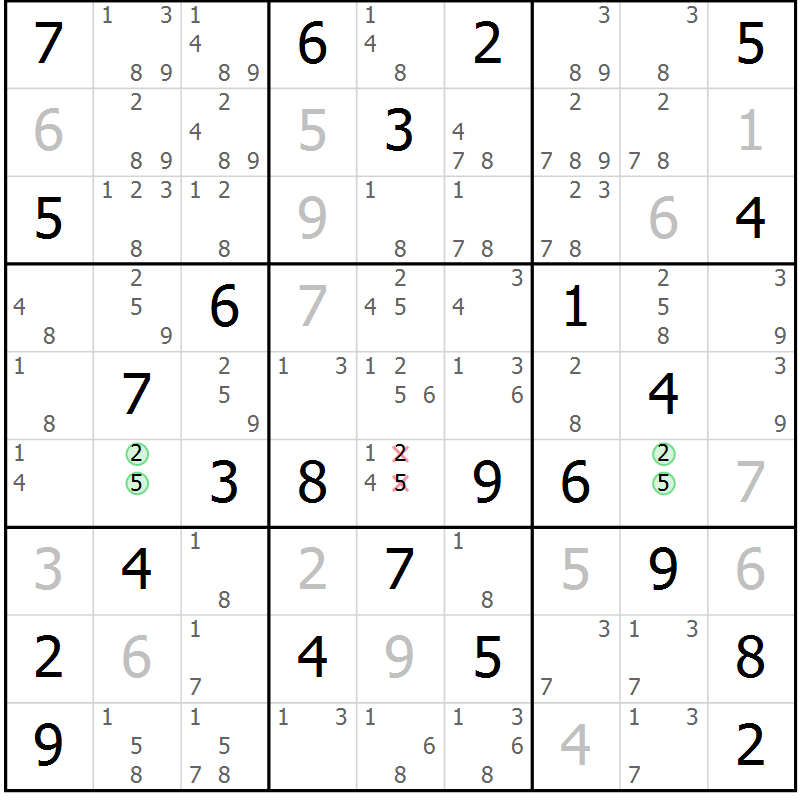 Position des candidats pour la solution de la Gr 57 page 60 du magazine de sudoku Maestro n° 103