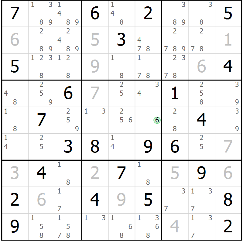 Position des candidats pour la solution de la Gr 57 page 60 du magazine de sudoku Maestro n° 103