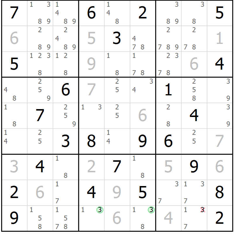 Position des candidats pour la solution de la Gr 57 page 60 du magazine de sudoku Maestro n° 103