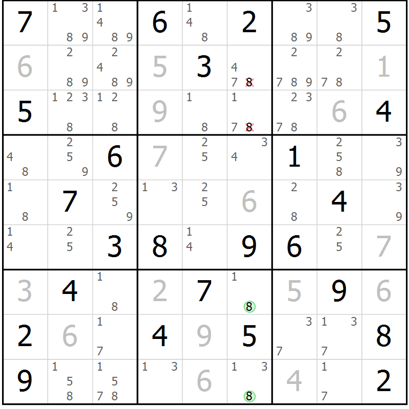 Position des candidats pour la solution de la Gr 57 page 60 du magazine de sudoku Maestro n° 103