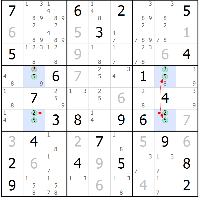 Position des candidats pour la solution de la Gr 57 page 60 du magazine de sudoku Maestro n° 103