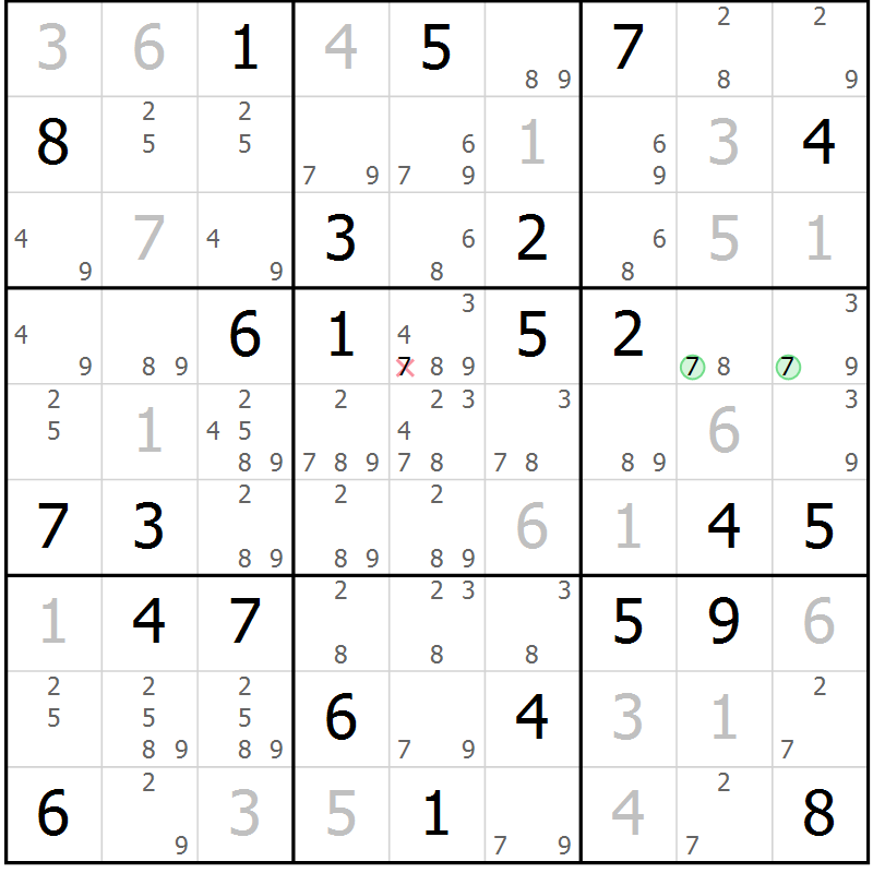 Position des candidats pour la solution de la Gr 58 page 61 du magazine de sudoku Maestro n° 103