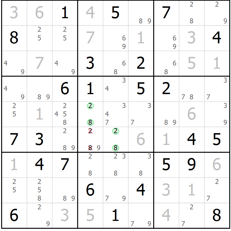 Position des candidats pour la solution de la Gr 58 page 61 du magazine de sudoku Maestro n° 103