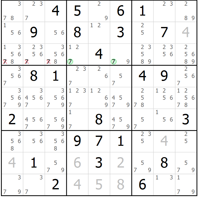 Position des candidats pour la solution de la Gr 59 page 62 du magazine de sudoku Maestro n° 103