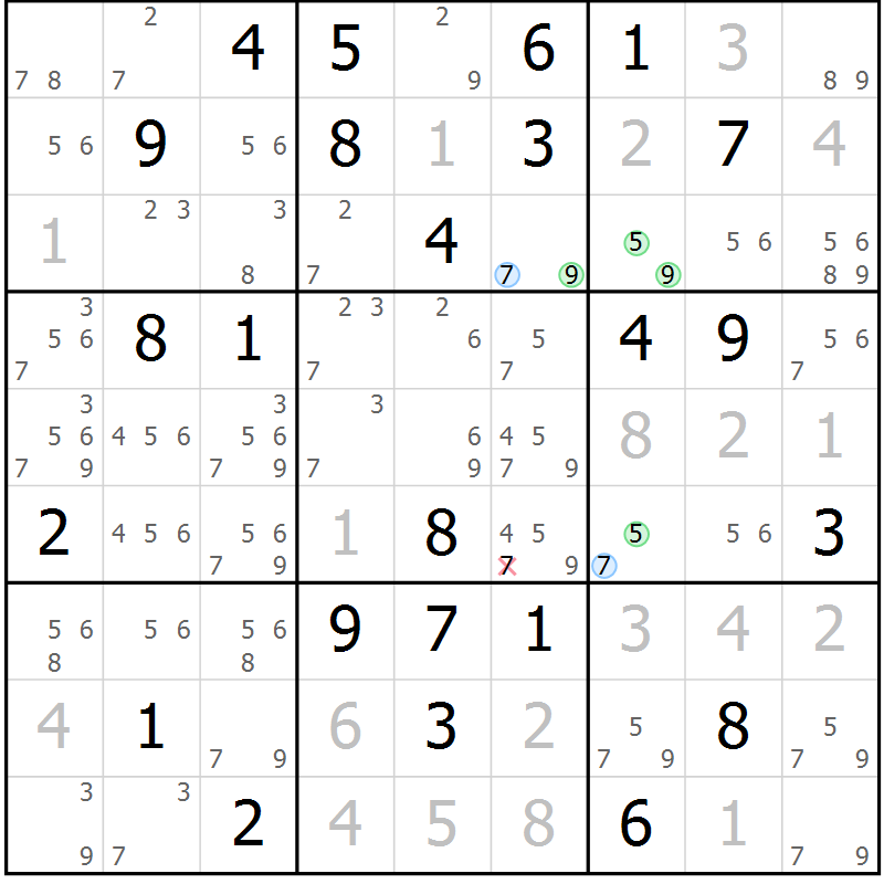 Position des candidats pour la solution de la Gr 59 page 62 du magazine de sudoku Maestro n° 103