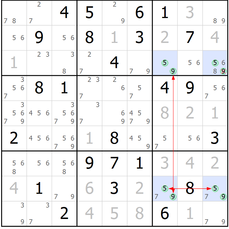 Position des candidats pour la solution de la Gr 59 page 62 du magazine de sudoku Maestro n° 103