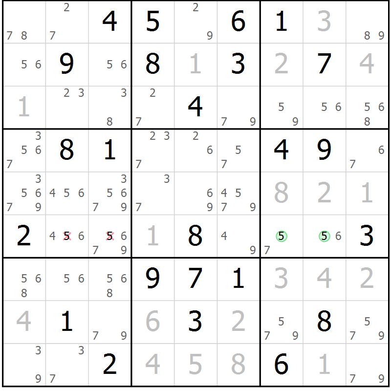 Position des candidats pour la solution de la Gr 59 page 62 du magazine de sudoku Maestro n° 103