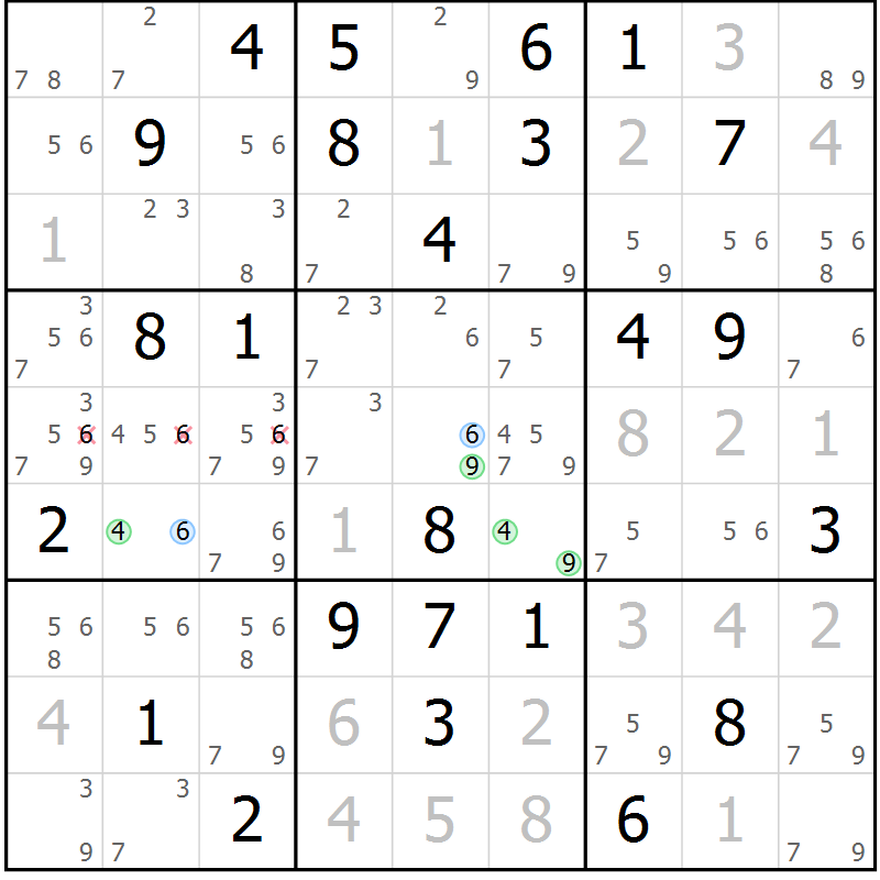 Position des candidats pour la solution de la Gr 59 page 62 du magazine de sudoku Maestro n° 103