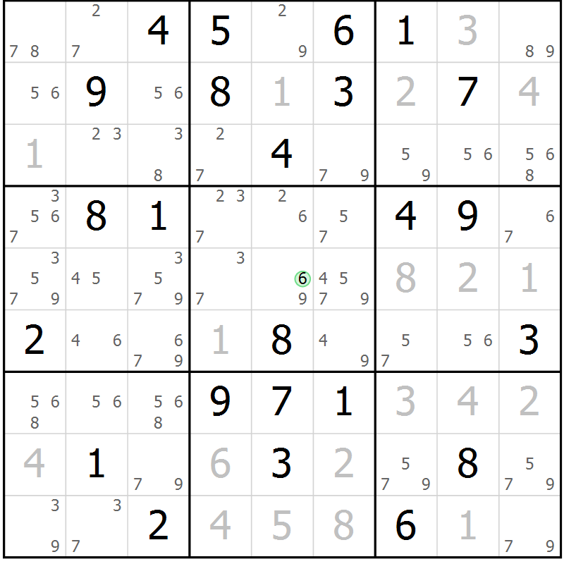 Position des candidats pour la solution de la Gr 59 page 62 du magazine de sudoku Maestro n° 103