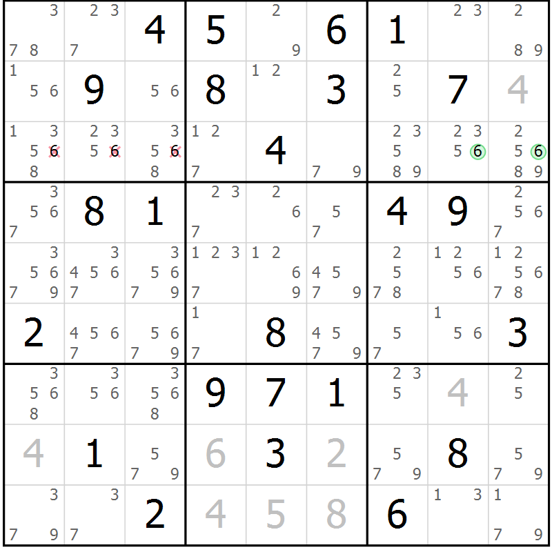 Position des candidats pour la solution de la Gr 59 page 62 du magazine de sudoku Maestro n° 103