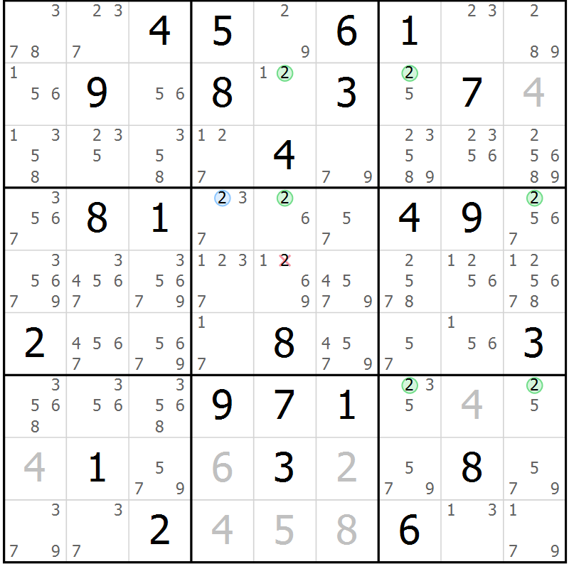Position des candidats pour la solution de la Gr 59 page 62 du magazine de sudoku Maestro n° 103