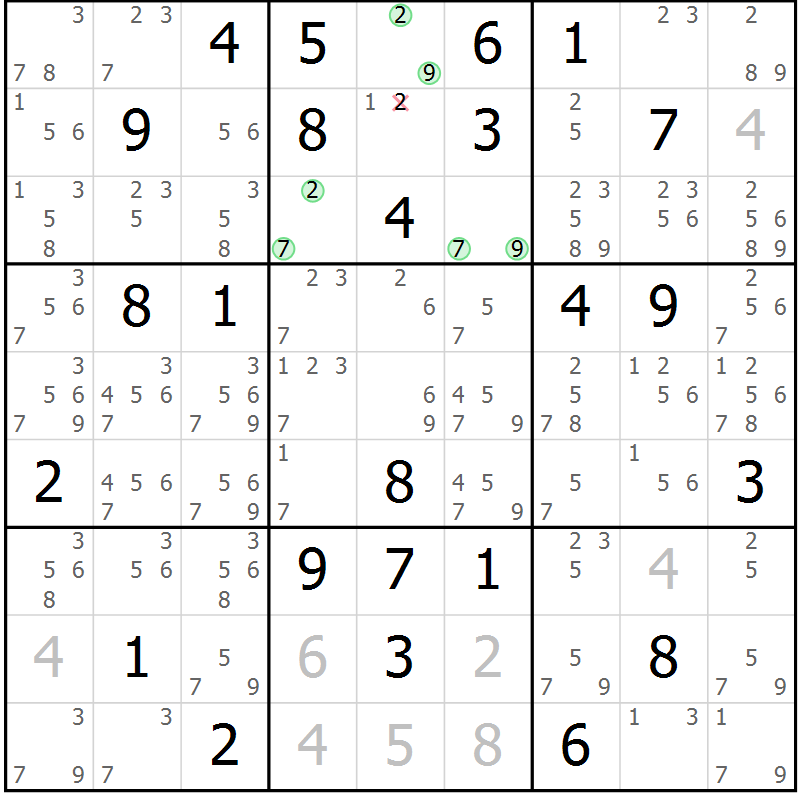 Position des candidats pour la solution de la Gr 59 page 62 du magazine de sudoku Maestro n° 103