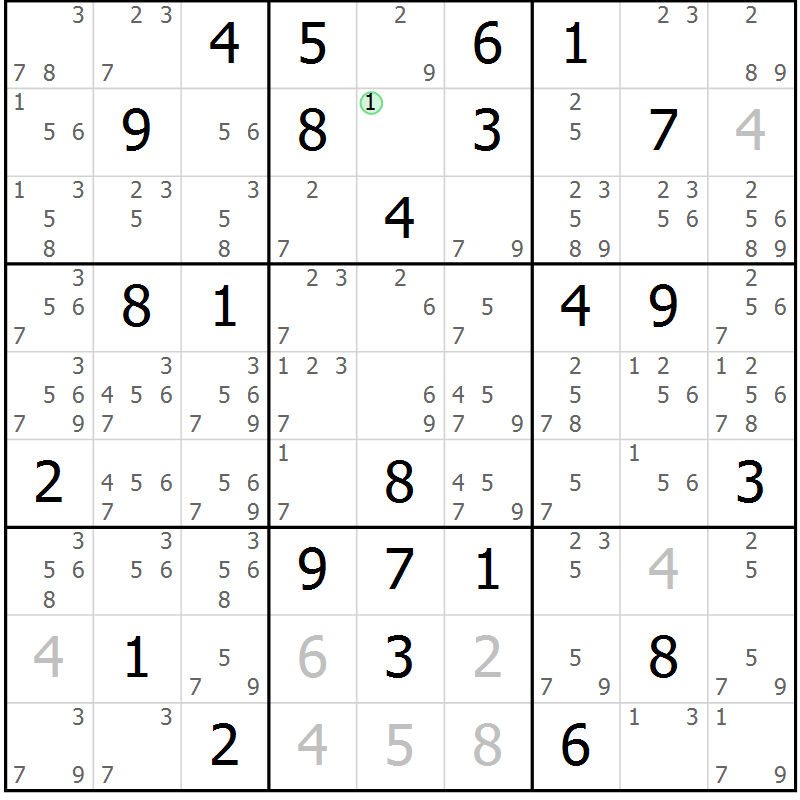 Position des candidats pour la solution de la Gr 59 page 62 du magazine de sudoku Maestro n° 103