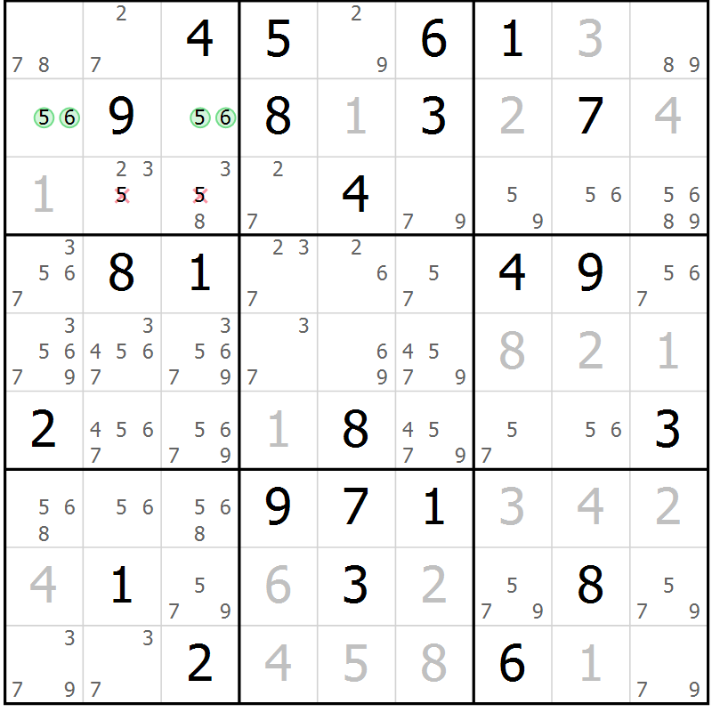 Position des candidats pour la solution de la Gr 59 page 62 du magazine de sudoku Maestro n° 103