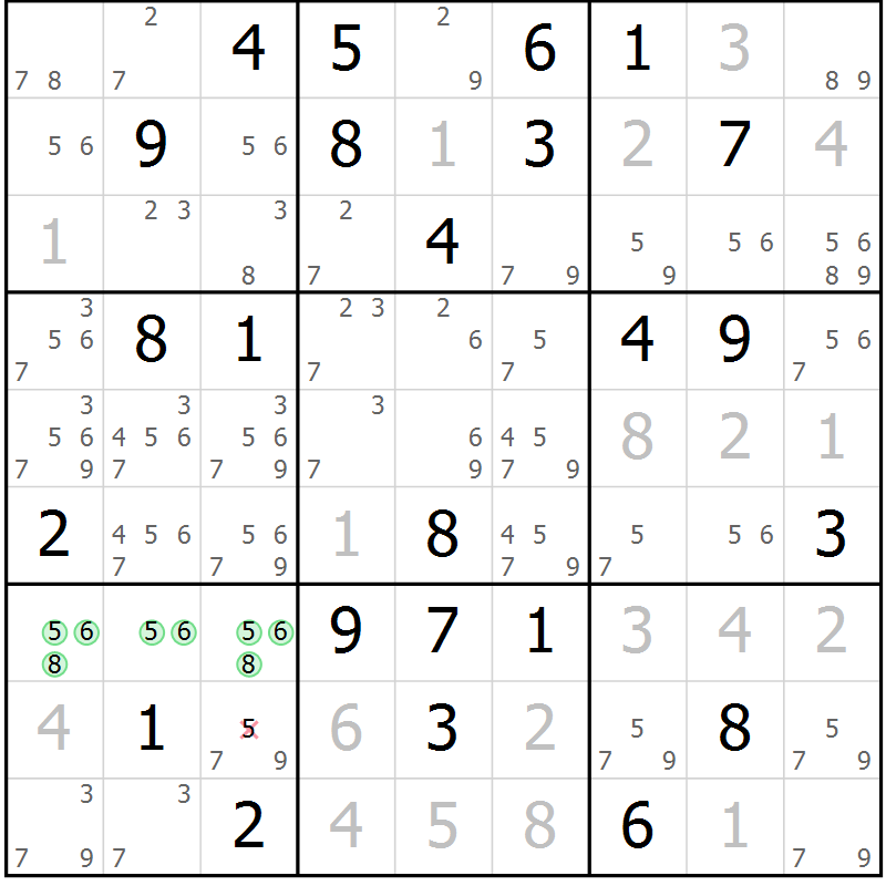 Position des candidats pour la solution de la Gr 59 page 62 du magazine de sudoku Maestro n° 103