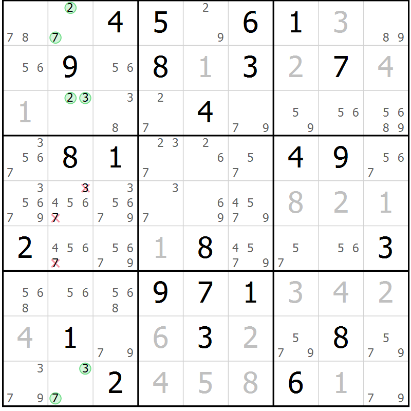 Position des candidats pour la solution de la Gr 59 page 62 du magazine de sudoku Maestro n° 103