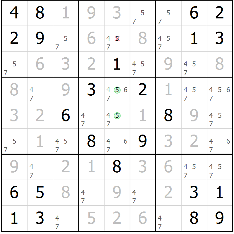 Position des candidats pour la solution de la Gr 6 page 9 du magazine de sudoku Maestro n° 103