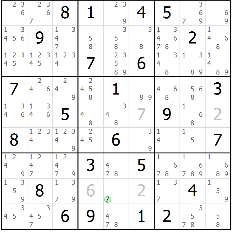 Position des candidats pour la solution de la Gr 60 page 63 du magazine de sudoku Maestro n° 103