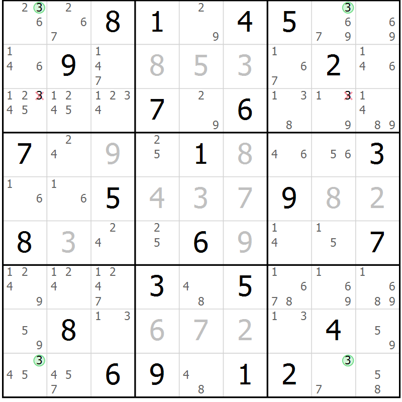 Position des candidats pour la solution de la Gr 60 page 63 du magazine de sudoku Maestro n° 103