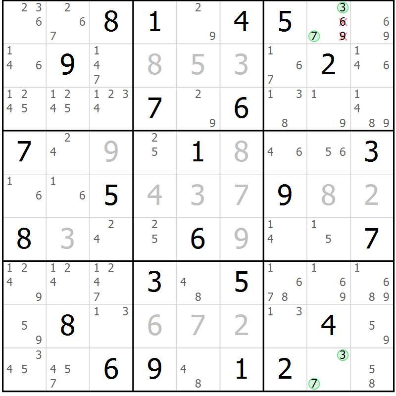 Position des candidats pour la solution de la Gr 60 page 63 du magazine de sudoku Maestro n° 103