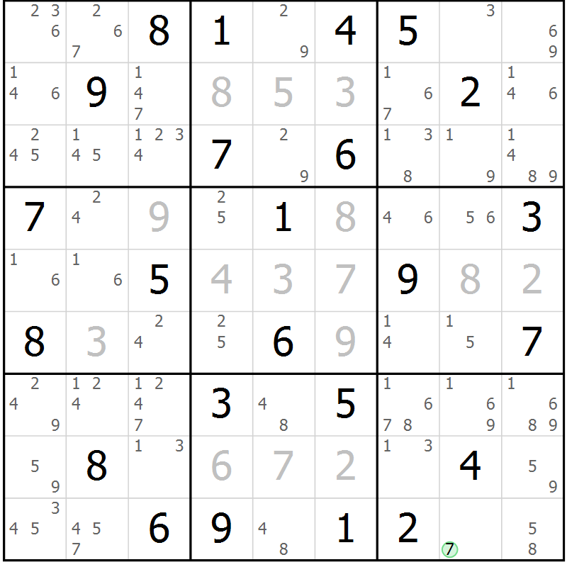 Position des candidats pour la solution de la Gr 60 page 63 du magazine de sudoku Maestro n° 103