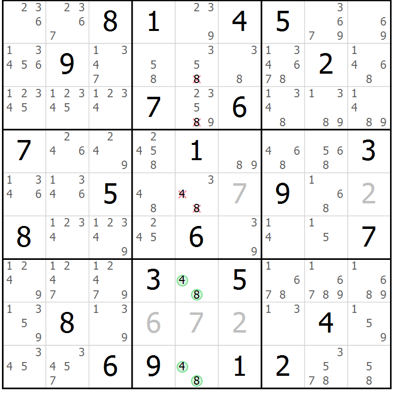 Position des candidats pour la solution de la Gr 60 page 63 du magazine de sudoku Maestro n° 103