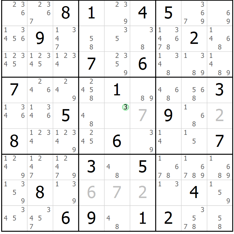 Position des candidats pour la solution de la Gr 60 page 63 du magazine de sudoku Maestro n° 103