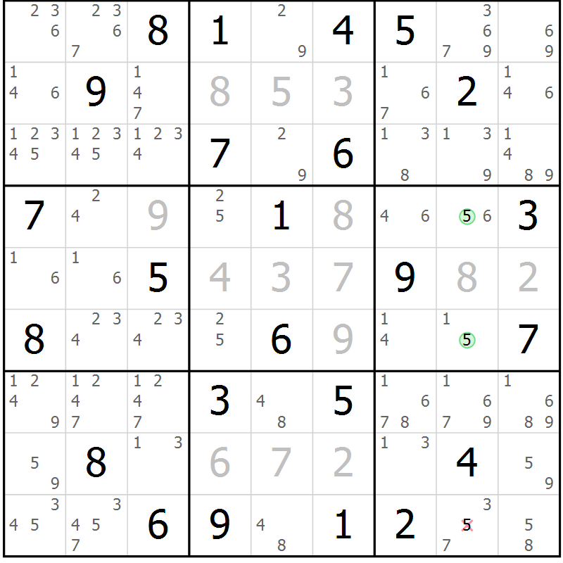 Position des candidats pour la solution de la Gr 60 page 63 du magazine de sudoku Maestro n° 103
