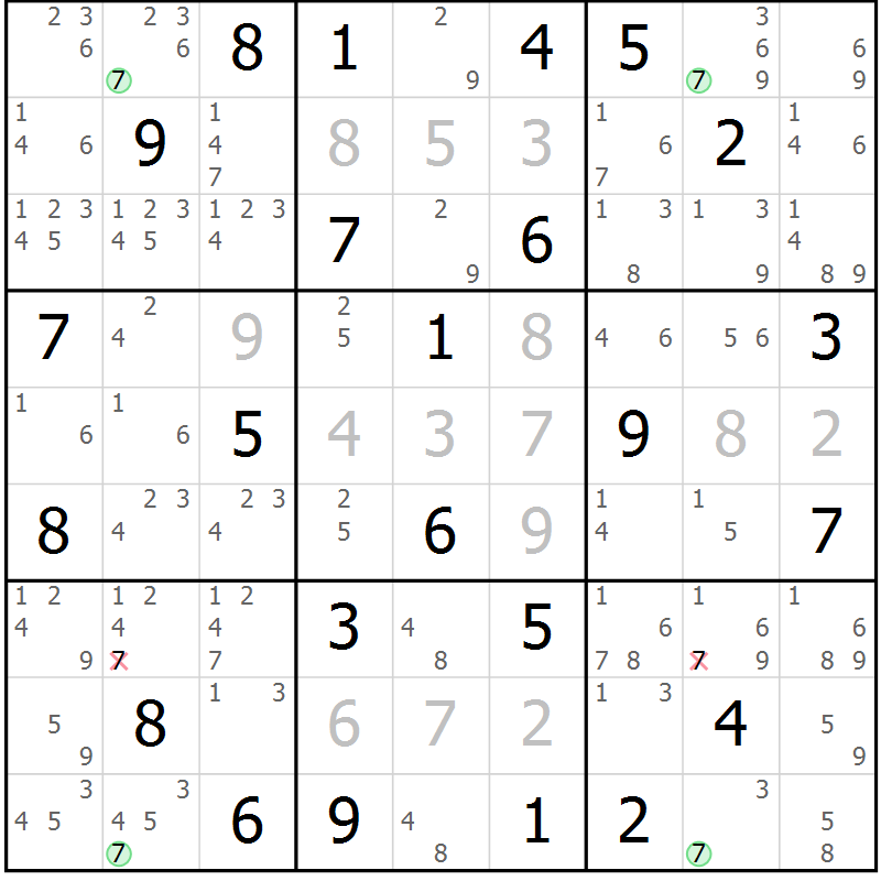 Position des candidats pour la solution de la Gr 60 page 63 du magazine de sudoku Maestro n° 103
