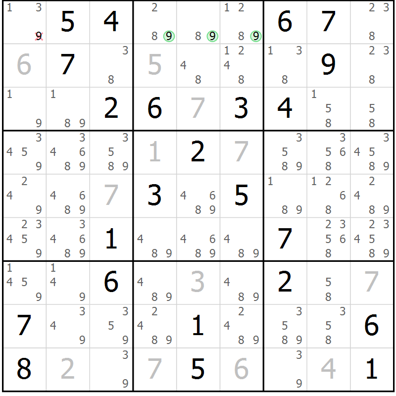 Position des candidats pour la solution de la Gr 61 page 64 du magazine de sudoku Maestro n° 103