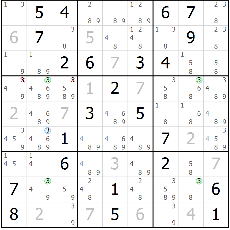 Position des candidats pour la solution de la Gr 61 page 64 du magazine de sudoku Maestro n° 103