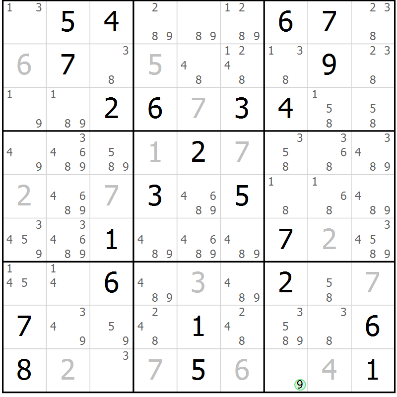 Position des candidats pour la solution de la Gr 61 page 64 du magazine de sudoku Maestro n° 103