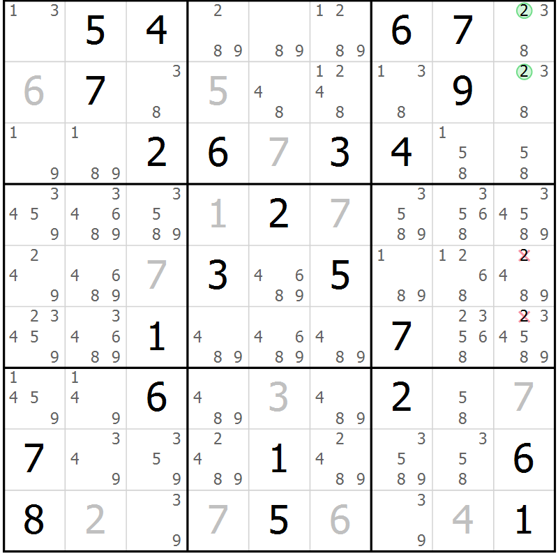 Position des candidats pour la solution de la Gr 61 page 64 du magazine de sudoku Maestro n° 103