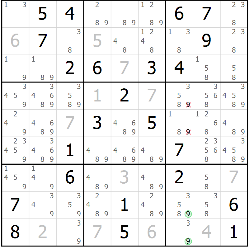 Position des candidats pour la solution de la Gr 61 page 64 du magazine de sudoku Maestro n° 103