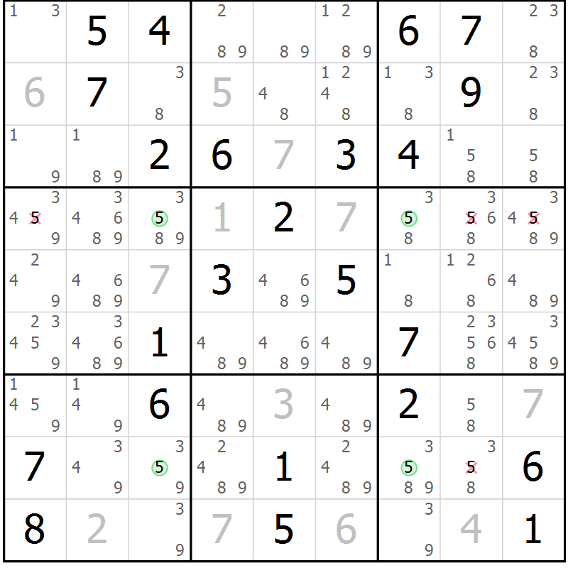 Position des candidats pour la solution de la Gr 61 page 64 du magazine de sudoku Maestro n° 103